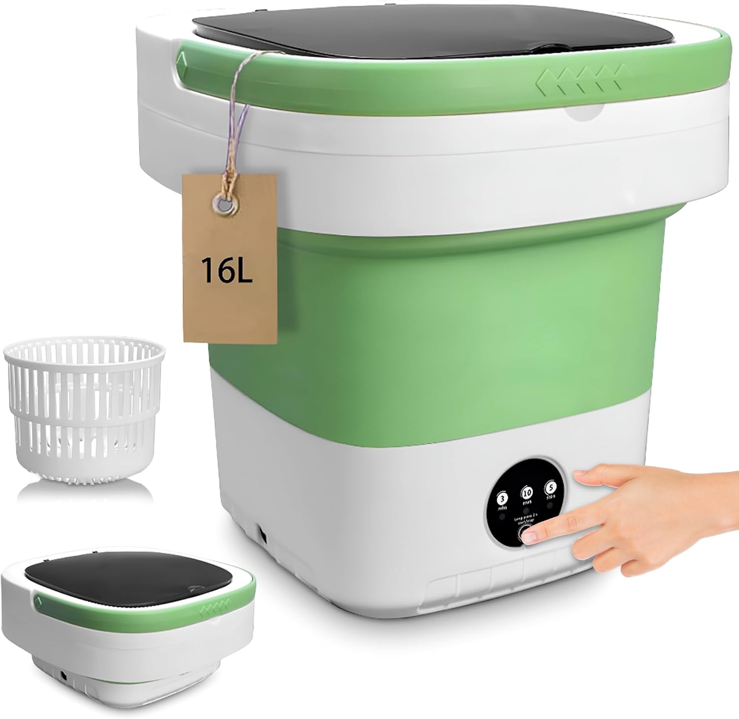 16L Portable Washing Machine with Spin Basket 3 Wash Modes Timer - Collapsible, Portable Clothes Washer for Travel Apartment Camping Dorm Hotel - Deep Cleaning Mini Washer Compact Washing Machines