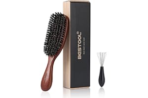 BESTOOL Szczotka do włosów, szczotka z włosia dzika dla kobiet i mężczyzn, szczotka z naturalnego włosia do cienkich, cienkich włosów, męska szczotka do brody, sztywne włosie, uchwyt z hebanu