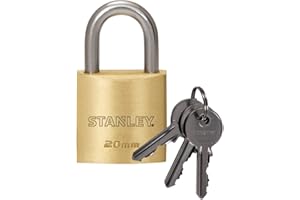 STANLEY Solid Brass Vorhangschloss 20 mm mit Standard-Bügel, 3 Schlüssel, S742-028, Schloss, Bügelschloss