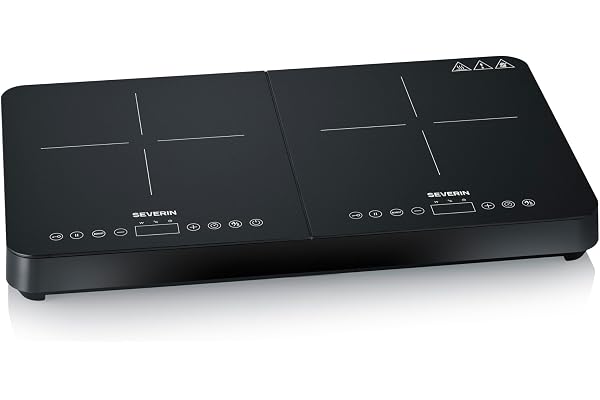 Severin induktionshäll, 2 plattor, 10 effektlägen, temperaturområde 60–240 °C, touch-display, matta kokzoner, mindre repkänsliga, glaskeramiska kokytor, svart, 3 400 W, DK 1028