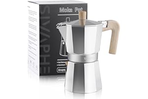 Sivaphe Stovetop Coffee Maker 300ml/6 Cups, Aluminium Moka Pot Italian Espresso Maker with Heat-Resistant Handle, Silver