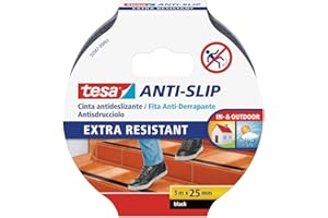 tesa Cinta Antideslizante , Cinta Adhesiva Antideslizante para Interiores y Exteriores , adecuado para Escalones, Rampas y Suelos Resbaladizos , Negro , 5 m x 25 mm