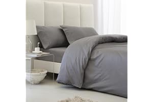 COTTON ARTean Funda nórdica Cama 150 Satén Algodon Egipcio 300 Hilos LEUNA Gris, Funda edredón 240x220 + 2 Fundas Almohada + bajera ajustable