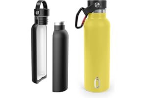 PracticDomus Runbott Bottiglia Termica da 600 ml in Acciaio Inox Senza BPA con Rivestimento Interno in Ceramica e Doppio Strato con Vuoto. Senza Sapore Metallico. Include Moschettone. Colore (Lemon)