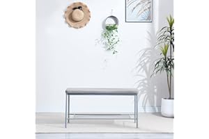 TRESBIEN Dining Table Bench, Faux Leather Soft Padded Long Seat, Metal Frame Rectangle Sofa Bench for Kitchen Living Room Bedroom & Entryway (Grey, 90 x 35 x 46cm)