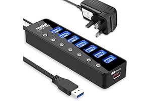 atolla Powered USB 3.0 Hub 20W, 7 Multi USB Data Ports Hub splitter with Individual On/Off Switches+1 Smart Charging port with 5V/4A Power Adapter USB3 Extension for MacBook, Mac Pro and More.
