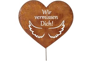 ‎LB H&F LB H&F Trauerdekoration Grabschmuck Metall für Gestecke - Engelsflügel Flügel - Wir vermissen Dich - Grab zum stecken - witterungs frostbeständig (Herz Rose)