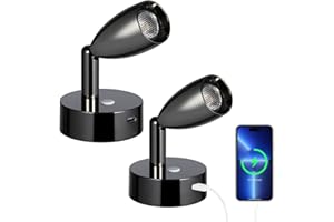 ‎ACEGOO acegoo 12 V Spot Reading Lamp with Type C Quick Charger Motorhome LED Dimmable Bed Lamp, Flexible DC 24 V 3200 K Wall Mounting, for Boat, Caravan, Camper, Van, Yacht, Interior Lighting (Gloss Black,