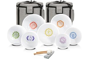 CVNC 432HZ 7-12 Inch Chakra Symbol Design Frosted Quartz Crystal Singing Bowl with 2 PCS Travel Carry Case Bag for Sound Healing