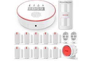 YISEELE Kit Alarma casa 5 GHz Wi-Fi: con Reloj y App Gratis - Completo 1 Sirena 125dB - 1 PIR Anti-Mascotas - 10 Sensores Puerta/Ventana - 2 Mandos - 1 Central - Compatible con Alexa y Google Home