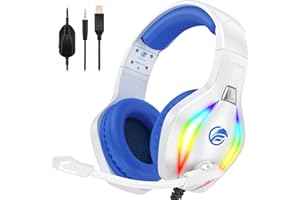 Fachixy FC100 Cuffie Gaming per PS4, PS5, PC, Xbox, Nintendo Switch, con Luce RGB, con Microfono, Audio Stereo, con Cancellazione Del Rumore con filo - BIANCO BLU