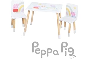 roba Children's Seating Group Peppa Pig - 2 Children's Chairs & 1 Table for Children - Seating Set with Pink Cartoon Motif - Wood White/Natural - from 18 Months...