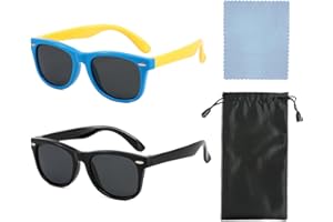 TAFACE Okulary przeciwsłoneczne z polaryzacją dla dzieci, z torbą i szmatką, ochrona przed promieniowaniem UV, modne okulary przeciwsłoneczne dla chłopców i dziewcząt (niebieskie, czarne)