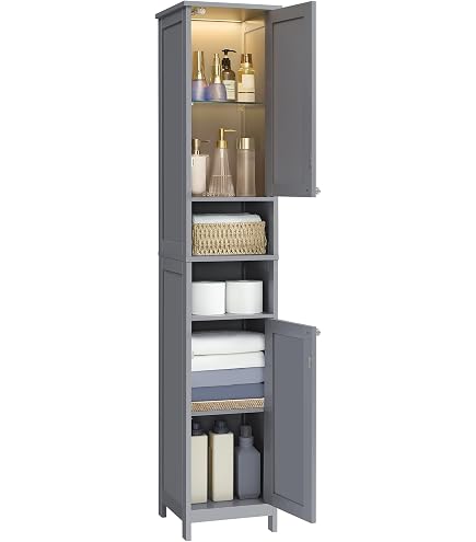 TEENFON Hoher Badezimmerschrank - 170 Cm, 2 Türen, Verstellbare Böden, Schmal Für Kleine Räume (rustikales Braun)