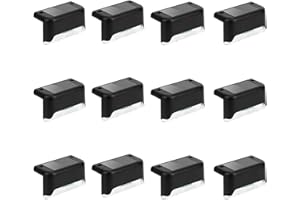 Kabxhueo 12 luces LED solares para cubierta, lámpara carga solar sin pilas para escalones, luz solar exterior impermeable para decorativas jardin, baliza escalera, valla, paso, caminos y terrazas