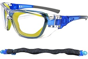 Edz Kidz® Childrens Safety Glasses. Kids protective spectacles. Including a strap to turn them into Goggles. Ideal for school and NERF. CE and UKCA Certified (Blue/Yellow)