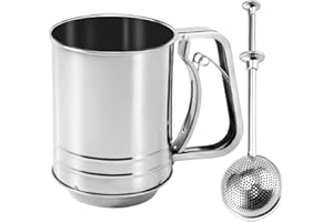 Regerly Tamis à farine en acier inoxydable avec tasse et épandeur – pour pâtisserie et cuisson, étaler du sucre en voile avec une seule main