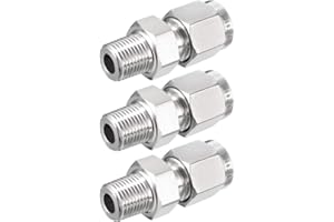 sourcing map Stainless Steel Compression Tube Fitting 1/8NPT Male x 1/4 Tube OD 3pcs