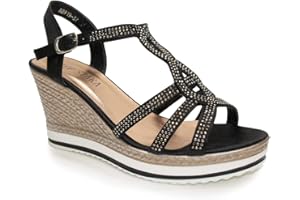 IVACHY Womens Wedge Ladies Crystal Sparkling Sandal Shine Espadrille Platform Shoes Size UK