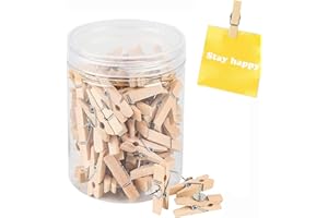 KJZEEX Push Pins with Wooden Clips, 100Pcs Wooden Drawing Pins, Cork Board Pins with Clips, Wooden Pegs with Pushpins, Peg Boards for Cork Board Arts Projects Photo Supplies(Wood Color)
