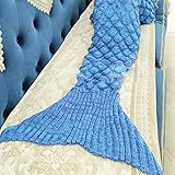 DAN ® Garn gestrickt Meerjungfrau Schwanz Decke handgefertigte Häkelmütze Meerjungfrau Decke für Erwachsene und Kinder Überwurf Bett Wrap Super Soft Schlafsack (195*95cm, scale blue) - 3