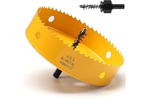 FASTDEPLE 140mm Hole Saw, HSS Bi-Metal Hole Cutter with Drill Bit, Heavy Duty Hole Saw for Wood, Plastic, Drywall, Fiberglass, Yellow