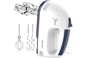 HaooAir Handmixer, 7-stufig einstellbarer Küchenmixer, 304 Edelstahl-Zubehörteile (1X Schneebesen, 2X Knethaken, 2X Rührstäbe) – ideal für Küchen- und Backanwendungen, Cream White