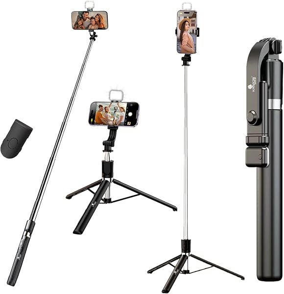 Kratos K9 Selfie Stick Tripod With Light, 67 inch /170CM Reinforced Tripod…