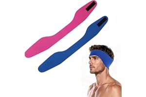 GROSION 2 PCS Swimming Ear Band to Hold Earplugs,Adjustable Swimming Ear Band,Swim Headband Kids and Adult,Swimming Earplugs Protection Cover for Swim Water Activity (Pink, Blue)