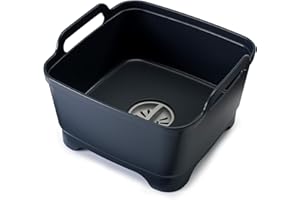 Joseph Joseph Wash and Drain Kitchen Washing Up Bowl for Sink with Handles and Draining Plug, 9 Litres, Grey
