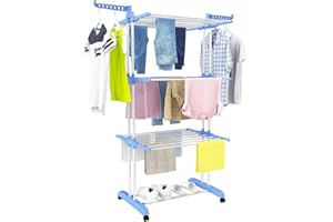 ADGO Suszarka na pranie z rolkami – wieża 128 x 178 x 49 cm, nie zajmuje dużo miejsca, wysuwana suszarka na pranie, wysoka