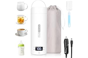 Dreamhigh Podróżny czajnik elektryczny, 450 ml, 96 W, mały czajnik ze stali nierdzewnej, automatyczne wyłączanie herbaty, kawy, mleka dla niemowląt (12 V)