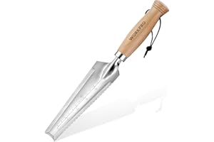WORKPRO Truelle de Jardin Multifonction Dentelée 32 cm en Acier Inox, Pelle de Jardinage à Main avec Manche en Bois, Outil de Jardinage Polyvalent pour Creuser, Désherber et Mesurer
