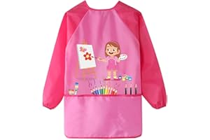 KUFAERBEAM Grembiule da Pittura Bambini Impermeabile per 2-8 Anni,Grembiulino Impermeabile Scuola Maniche Lunghe con 3 Tasche,Grembiule per Pittura Bambini,Grembiule Pittura Asilo per Pittura, Scuola,Casa