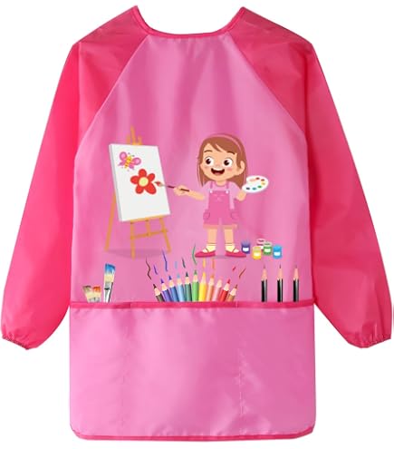 Amaza 2Pcs Grembiule da Pittura Scuola Grembiulino Maniche Lunghe