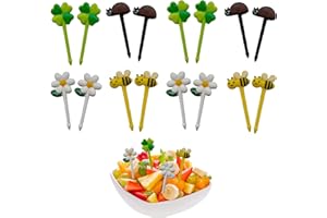 Kireida® 16 Piezas Lindo Mini Girasol Mariquita Fruta Tenedores Niños Plástico Bento Box Accesorios para Niños/Adultos, Plástico, fácil de limpiar