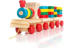ALL KIDS UNITED Train en Bois Train Jouet en Bois ; Jouets d'enfants Cubes de tri Train en Bois Jouets éducatifs