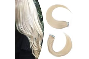 Elailite Extensiones Adhesivas Pelo Natural sin Clip 20 Piezas 30g Tape de Cabello Humano Lisas Largas 50cm #70 Blanco Muy Claro