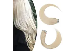 Elailite Extensiones Adhesivas Pelo Natural sin Clip 20 Piezas 30g Tape de Cabello Humano Lisas Largas 50cm #70 Blanco Muy Claro