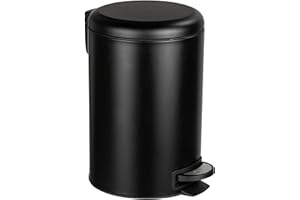 WENKO Pattumiera da cucina Leman, 12 litri, pattumiera con chiusura automatica, a pedale, inserto rimovibile, in acciaio verniciato, 25x38x32 cm, Nero opaco