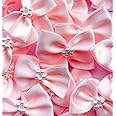 Trucraft 3.5cm Satin Ribbon Pearl Craft Bows Baby Pink Pack of 10