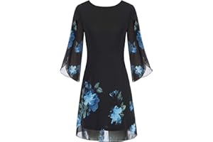 GRACE KARIN Robe élégante en mousseline de soie pour femme, manches 3/4, robe de soirée ample, robe de cocktail