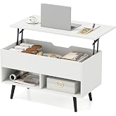 COSTWAY Wooden Lift Coffee Table, Modern Cocktail Table with Hidden Compartment &amp; 2 Open Shelves, for Living Room, Reception