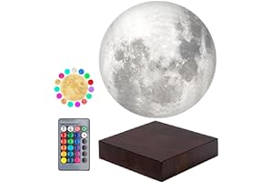 VGAzer Lampe de lune en lévitation flottant et tournant librement dans l'air avec une base en faux bois de luxe et une impression 3D LED Moon Light, pour des cadeaux uniques