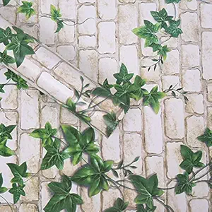 Wolpin Wall Stickers DIY Decals Wallpaper (45 x 500 cm) 3D Brick Ivy Vine Self Adhesive PVC Vinyl , Vine White