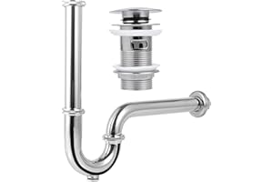 UYTAG Universal Siphon Set mit Ablaufgarnitur für Waschbecken mit Überlauf, Chrom Pop Up Ventil Waschbeckenstöpsel für Waschtisch und Ablaufventil Abflussgarnitur