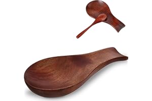 AABDTYYD Repose cuillère cuisine et cuillere en bois Naturel Écologique Antidérapant, Support Ustensiles Résistant à la Chaleur pour Cuillère Louche et Cuisson (Brun)
