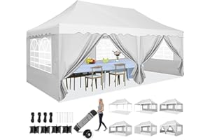 HOTEEL Gazebo Pop Up Gazebo 3m x 6m Marquee with 6 Sides, Tall Spacious Outdoor Gazebo with Wheeled Bag & 4 Sandbags, Easy Setup for Wedding, Patio Events, Party,Waterproof and UV50+ Protection, White