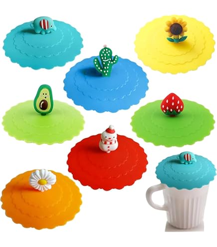 Pack 8 Tapas De Silicona Para Tazas – Formas Divertidas (Unicornio, Garra De Gato, Elefante), Reutilizables Y Antipolvo