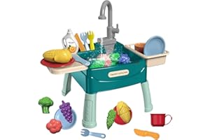 HOMCENT Set Di Giocattoli Da Cucina Per Bambini Con Accessori Per Lavare Le Posate, Giocattoli Per Frutta E Verdura, Circolazione Automatica Dell'Acqua, Giocattoli Da Cucina Per Bambini